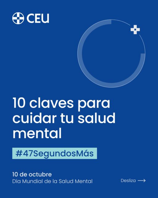 Nuestra atención cambia de foco constantemente, pero cuando alguien nos está contando algo, unos segundos más de escucha pueden marcar una gran diferencia.
En el Día Mundial de la Salud Mental, 10 de octubre, nos sumamos a la campaña de @fundacion_ceu.
Te invitamos a dedicar #47SegundosMás a escuchar. A un familiar. A un amigo. A un compañero. O a cualquier persona que necesite sentirse acompañada.
Y es que en este mundo marcado por la inmediatez, escuchar de forma activa se ha convertido en un acto de cuidado. Pero hay otra serie de recomendaciones sencillas, pequeños gestos cotidianos, que contribuyen al cuidado de nuestra salud emocional.
Descúbrelas en este decálogo y súmate al reto de dedicar #47SegundosMás a lo que de verdad importa.
#47SegundosMás #SaludMental #DíaMundialdelaSaludMental